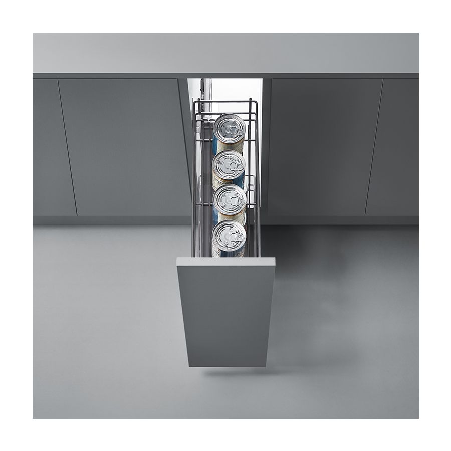 фото Выдвижная корзина UNIHOPPER NANO левая в базу 150мм, серая, с доводчиком