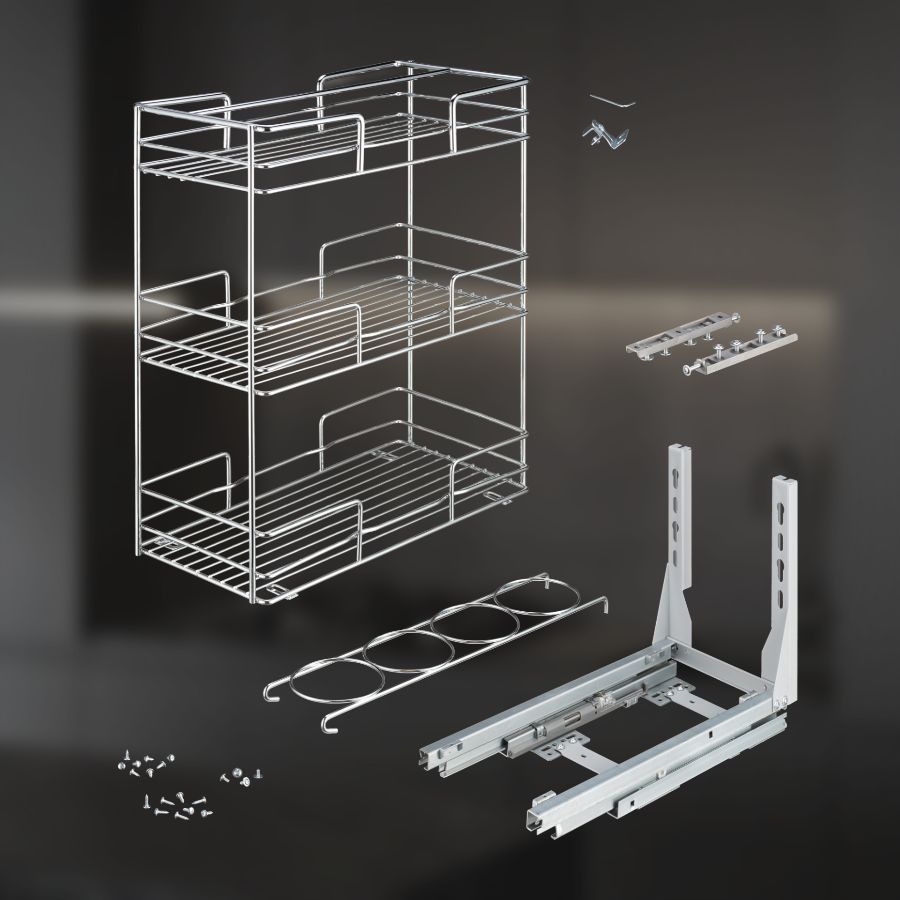 фото Выдвижная корзина трехуровневая в нижнюю базу 300 мм с доводчиком