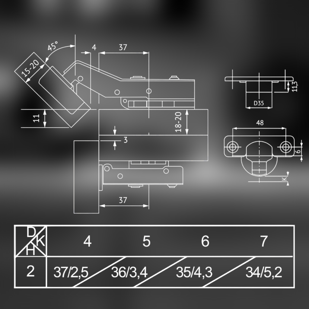 фото Петля угловая 45° MF, Slide-on