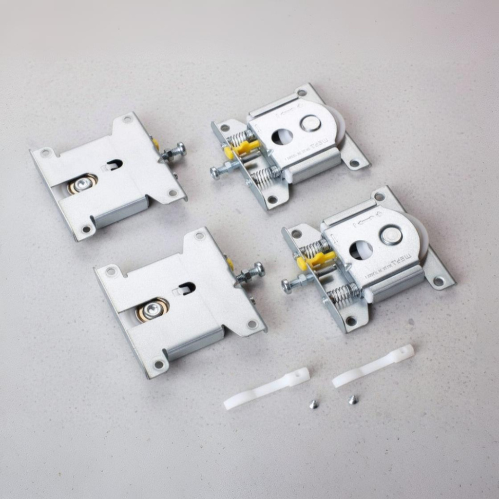 фото PKM-70M комплект роликов  на одну дверь (4 ролика+2 стопора+2 винтика) MEPA Турция