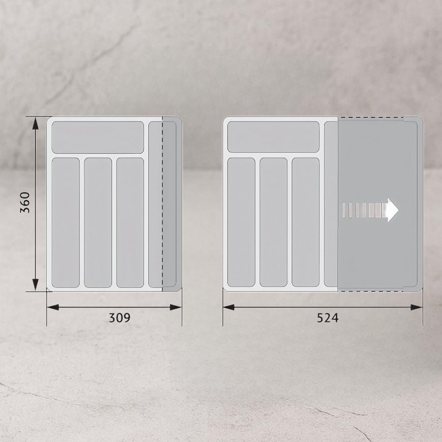 фото Лоток для столовых приборов раздвижной (368х310-530)