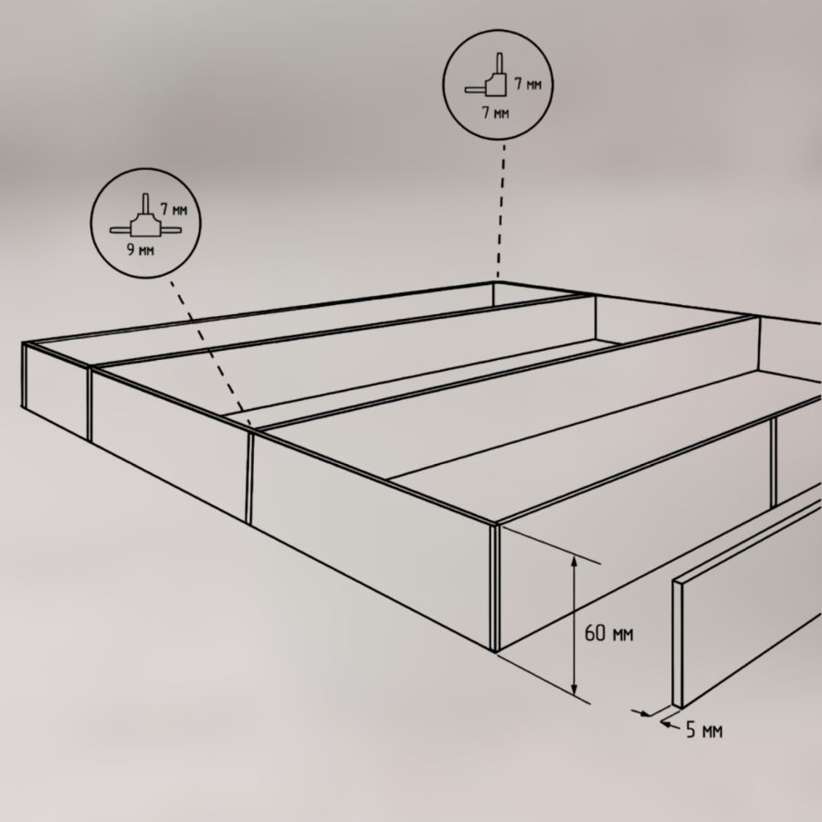 фото Соединитель угловой для кухонного ящика серый 60 мм