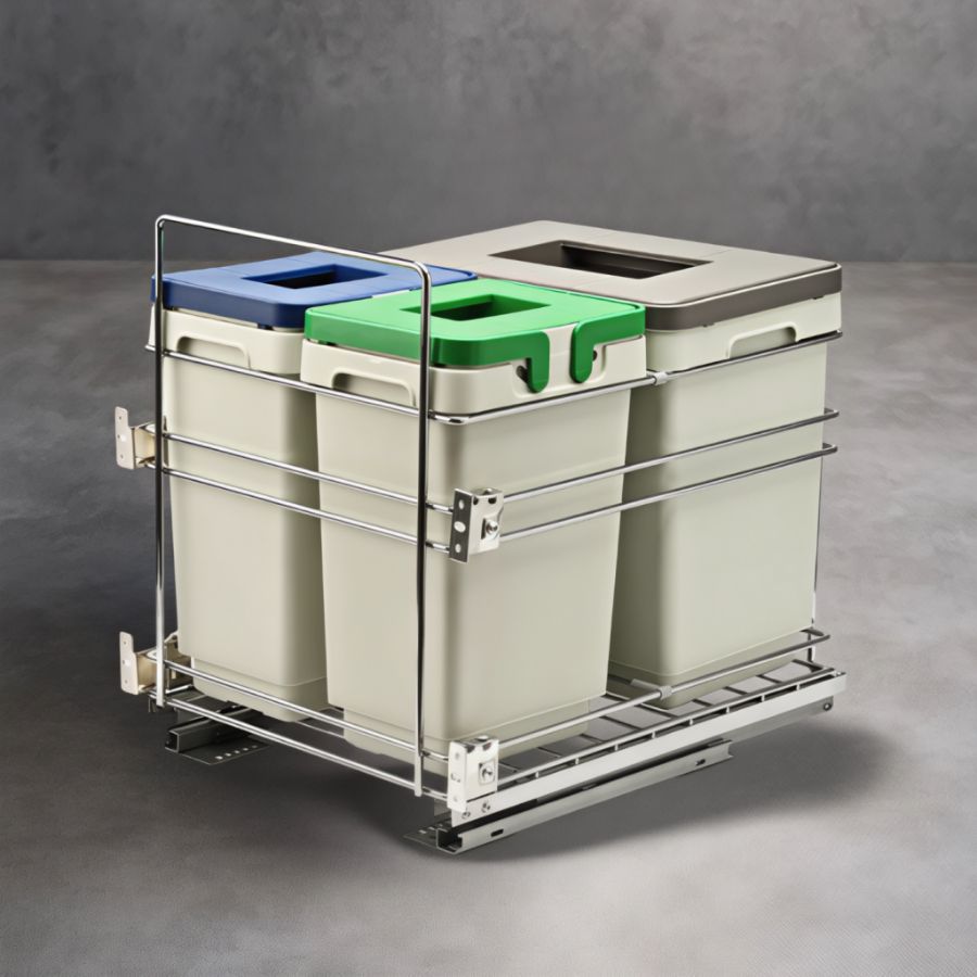 фото Выдвижная система раздельного хранения UNIHOPPER 2х8л + 17л в базу 450мм нижнего крепления, с доводчиком