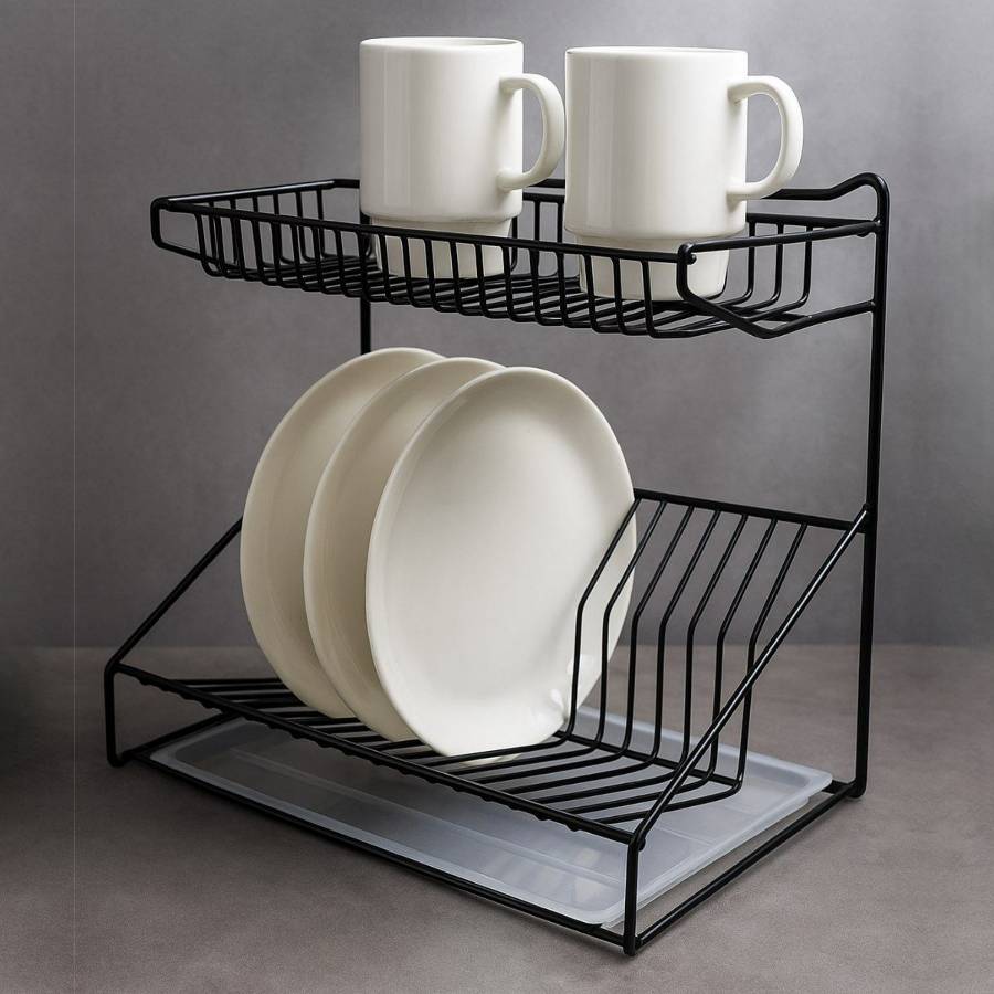фото Сушилка для посуды двухуровневая настольная черная