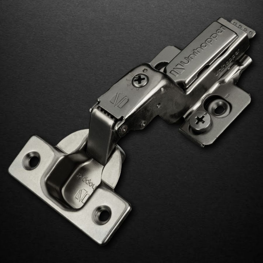 фото Вкладная петля ХАТТОН с регулируемым доводчиком, трехмерной регулировкой, 45мм, с декоративной накладкой, черный никель