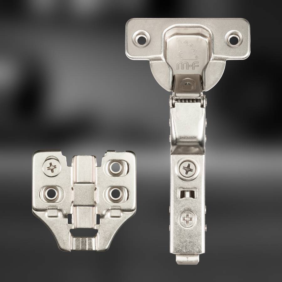 фото Петля вкладная MF Prima Top 3D, 45 мм, Clip-on, с доводчиком, мягкий ход, никель, в сборе, H=0