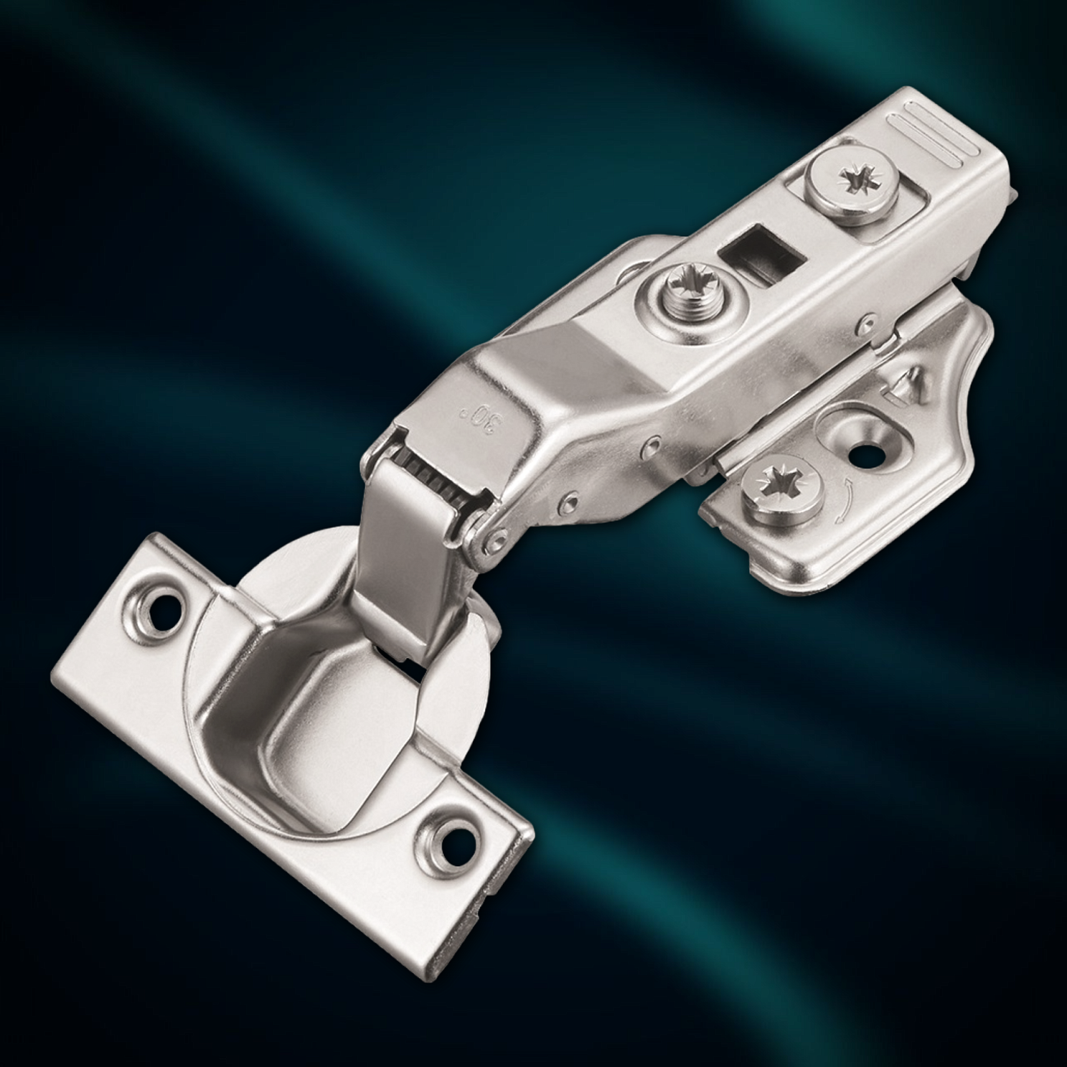 Петля угловая 30° MF Prima All-2-Way 3D, Clip-on, доводчиком, мягкий ход, никель