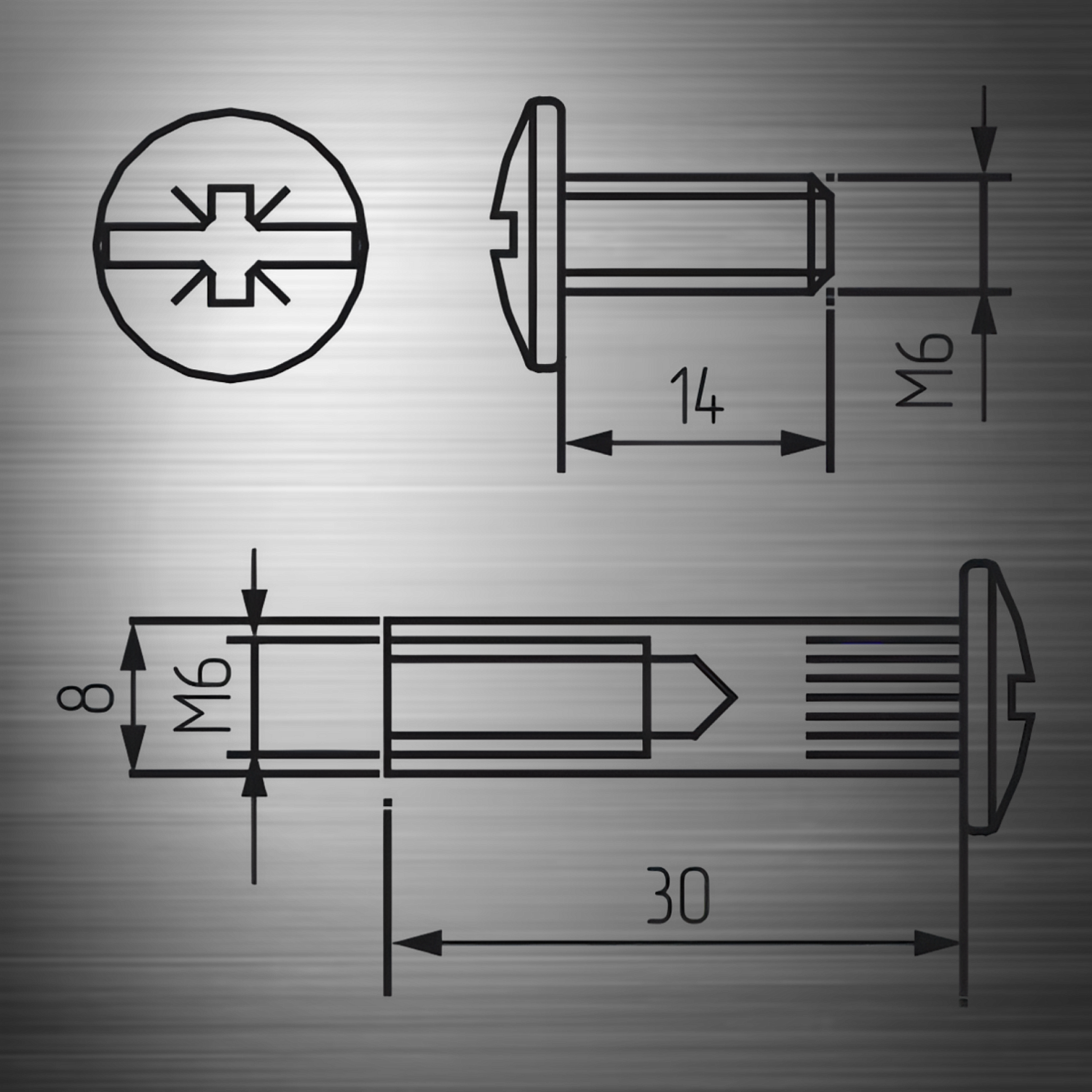 Межсекционная стяжка D=8мм, М6х29, никель