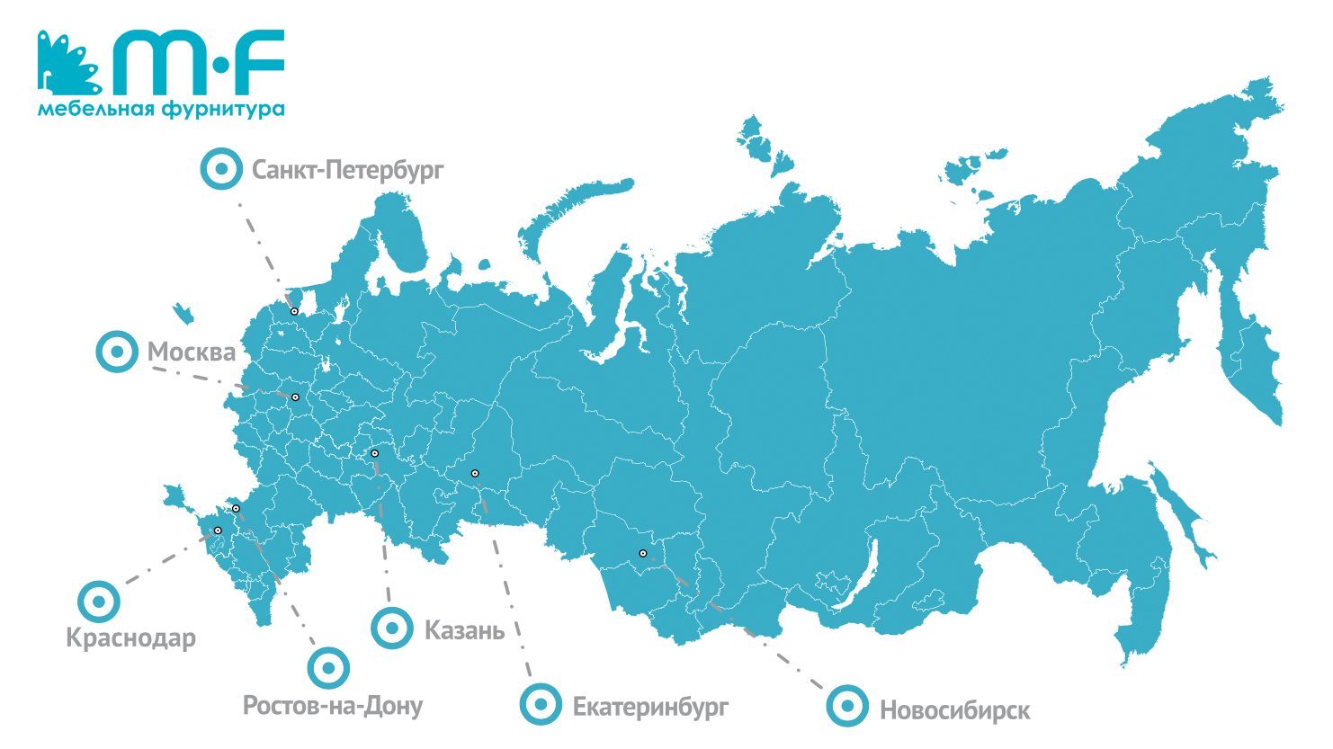 Карта России с филиалами компании &quotМебельная Фурнитура"